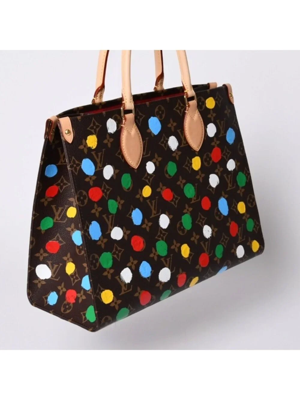 Louis Vuitton On The Go MM Yayoi Kusama Shoulder Bag 2-Way Leather Monogram